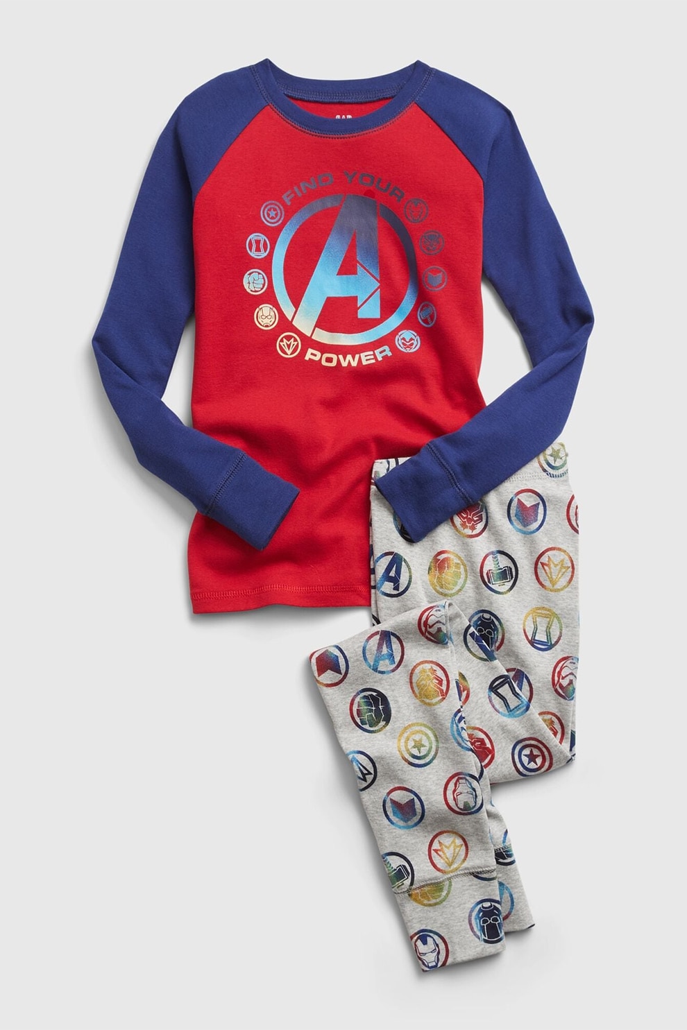 GAP, Pijama din bumbac organic cu imprimeu, Rosu/Albastru/Gri
