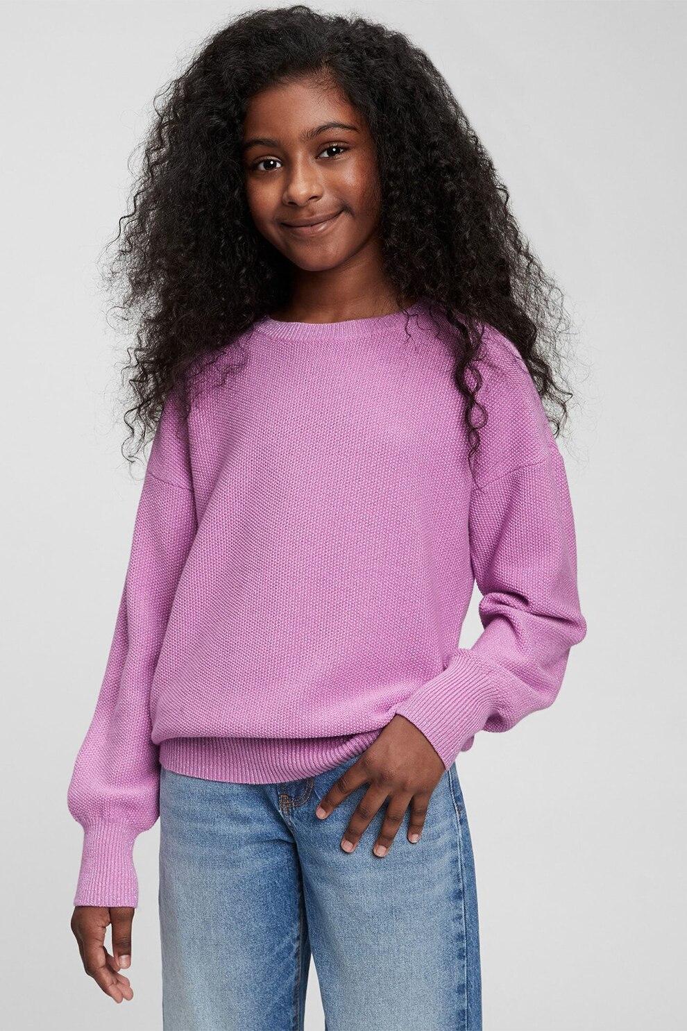 GAP, Pulover cu decolteu la baza gatului si aspect texturat, Lila