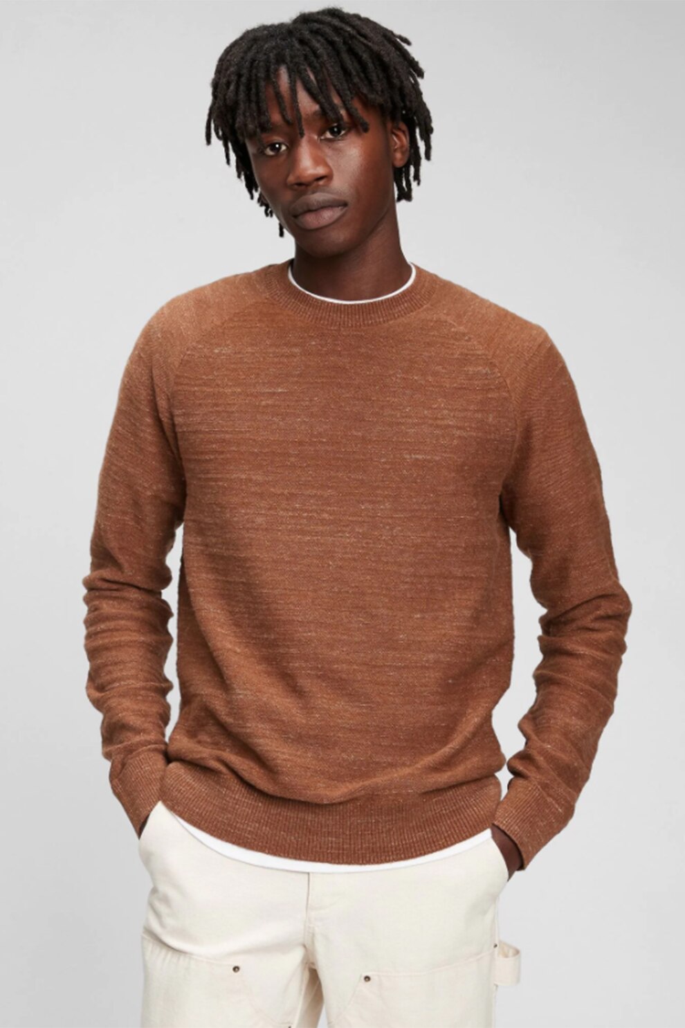 GAP, Pulover din bumbac cu maneci raglan, Maro, XL