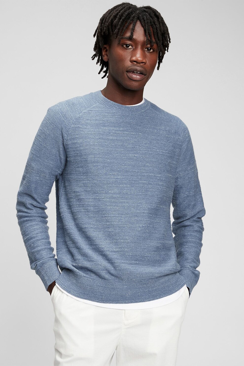GAP, Pulover din bumbac cu maneci raglan, Albastru lavanda