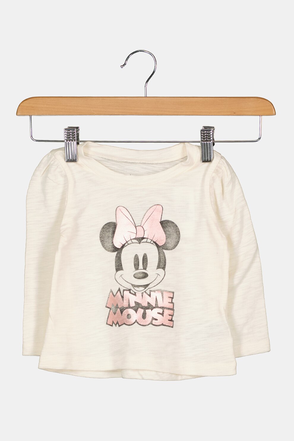 GAP, Bluza de bumbac cu Minnie Mouse, Alb prafuit/Gri inchis