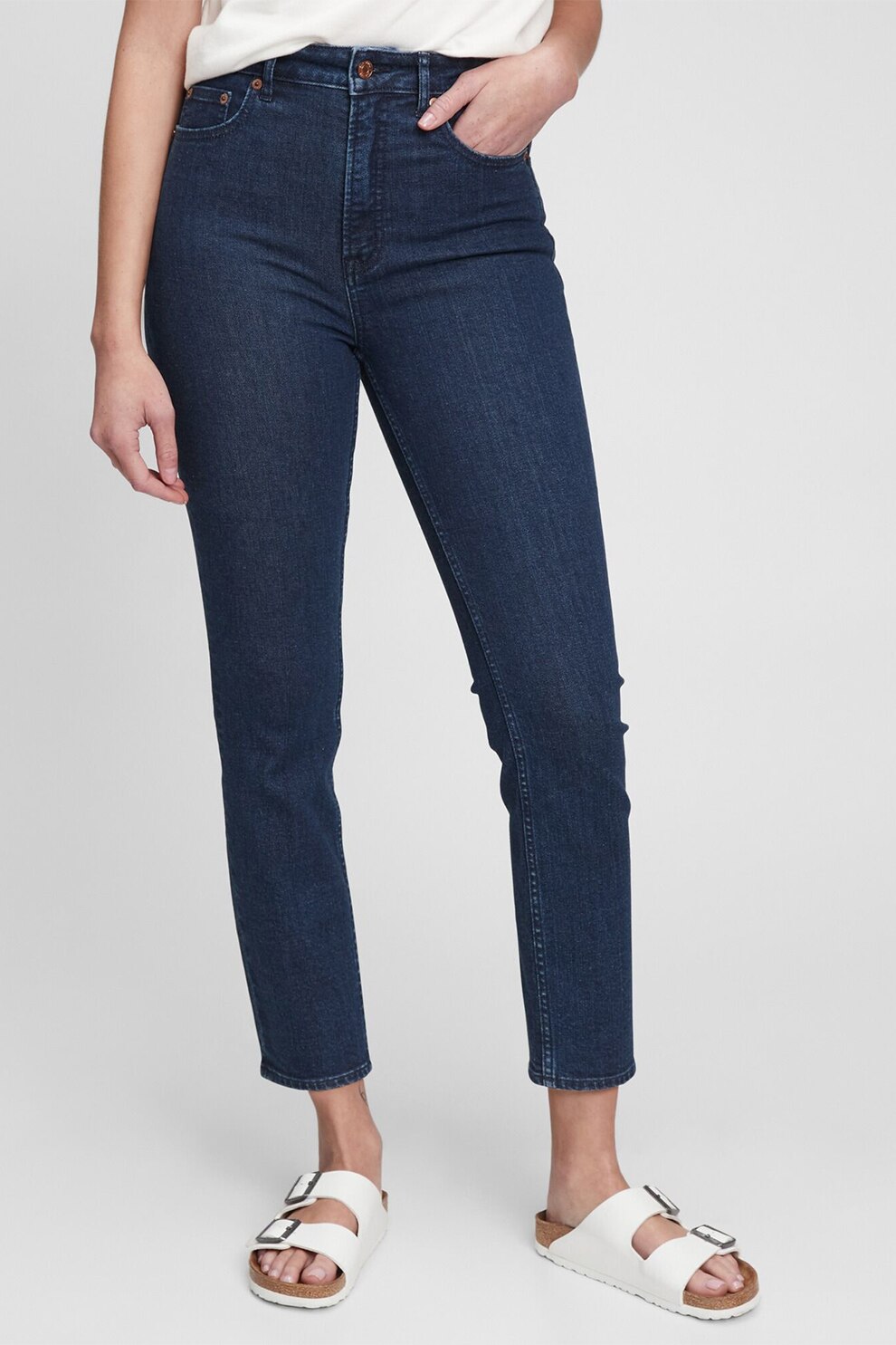 GAP, Blugi slim fit cu talie inalta, Albastru inchis