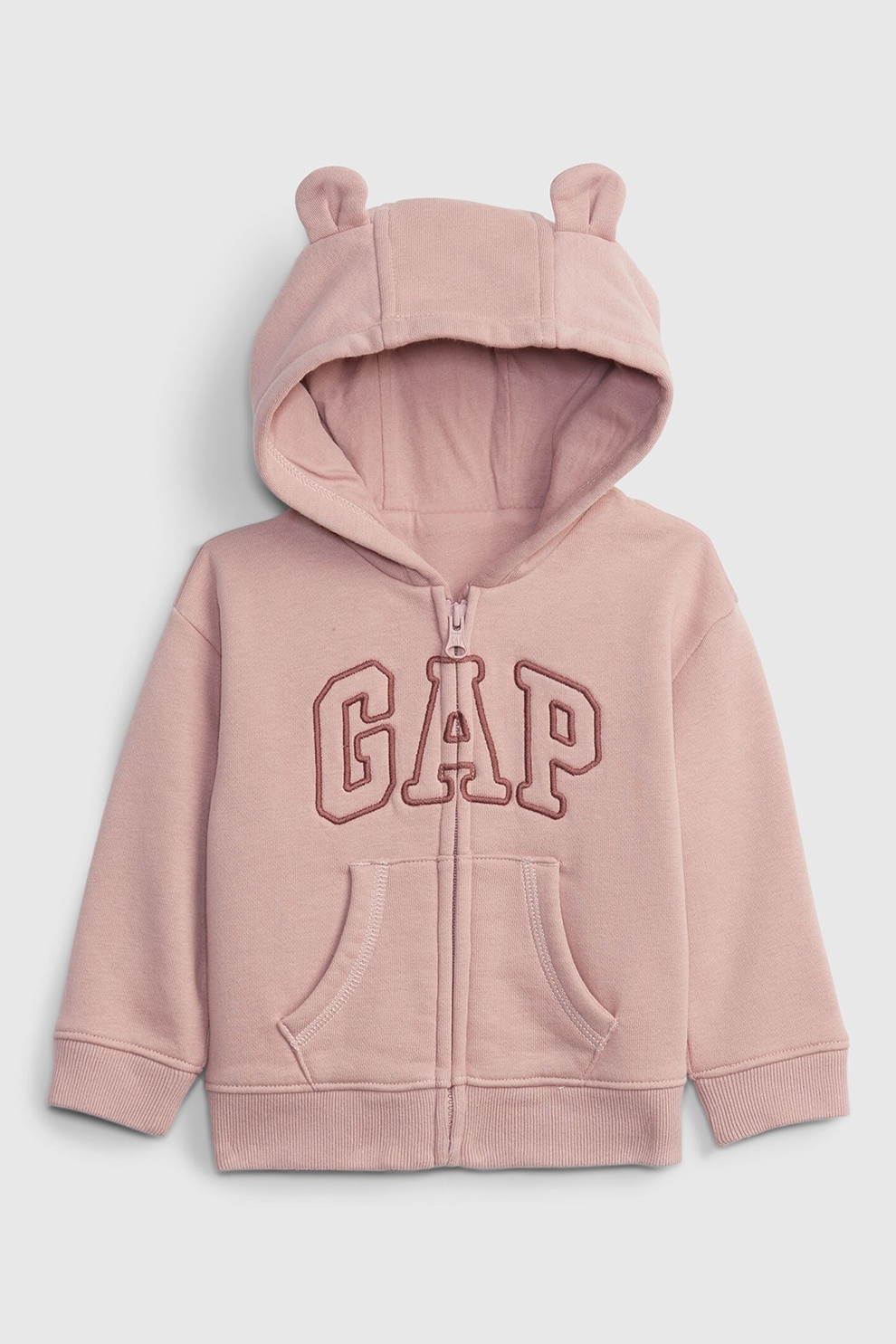 GAP, Hanorac din amestec de bumbac cu fermoar si broderie logo, Roz prafuit