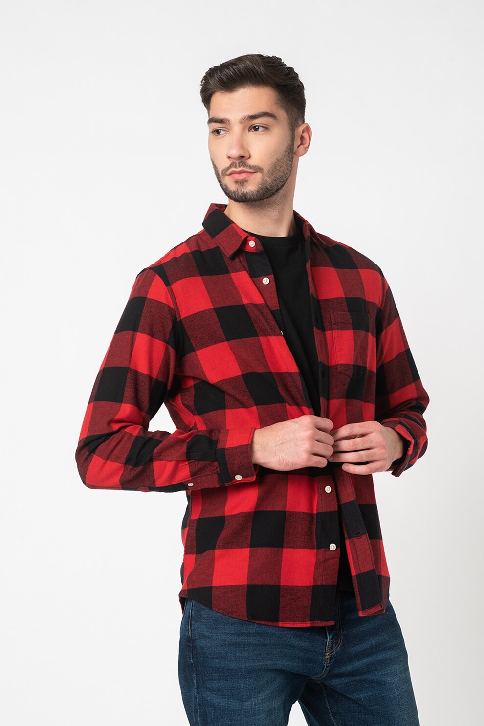 GAP, Camasa de bumbac organic cu buzunar aplicat, Rosu/Negru