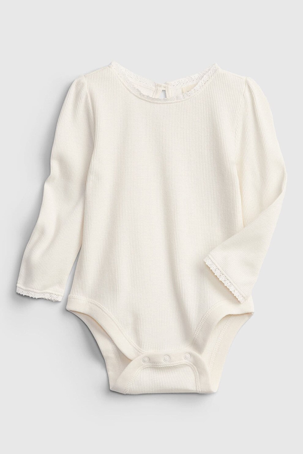 GAP, Body striat cu garnituri din dantela crosetata, Alb prafuit