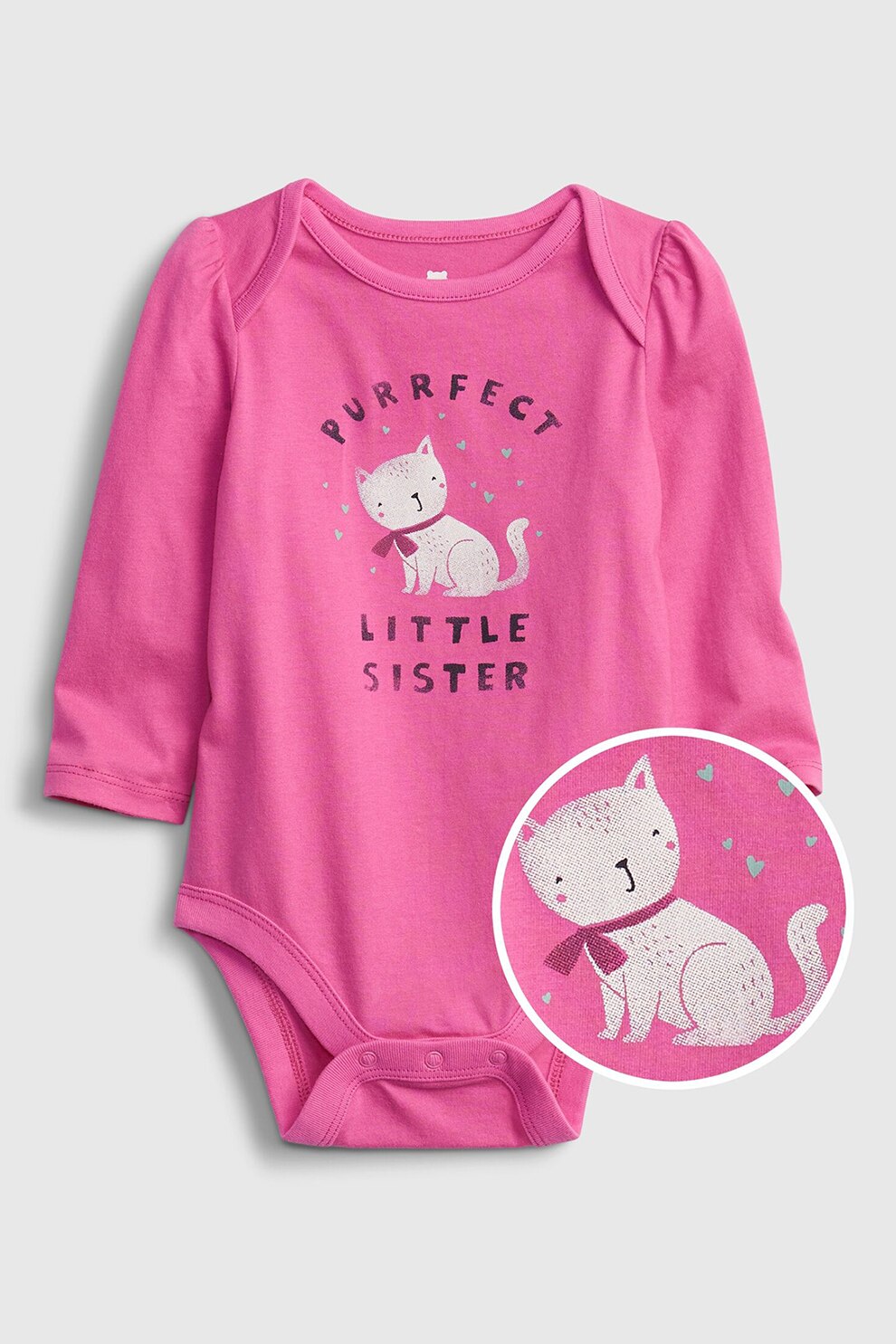 GAP, Body din bumbac organic cu maneci lungi, Fucsia