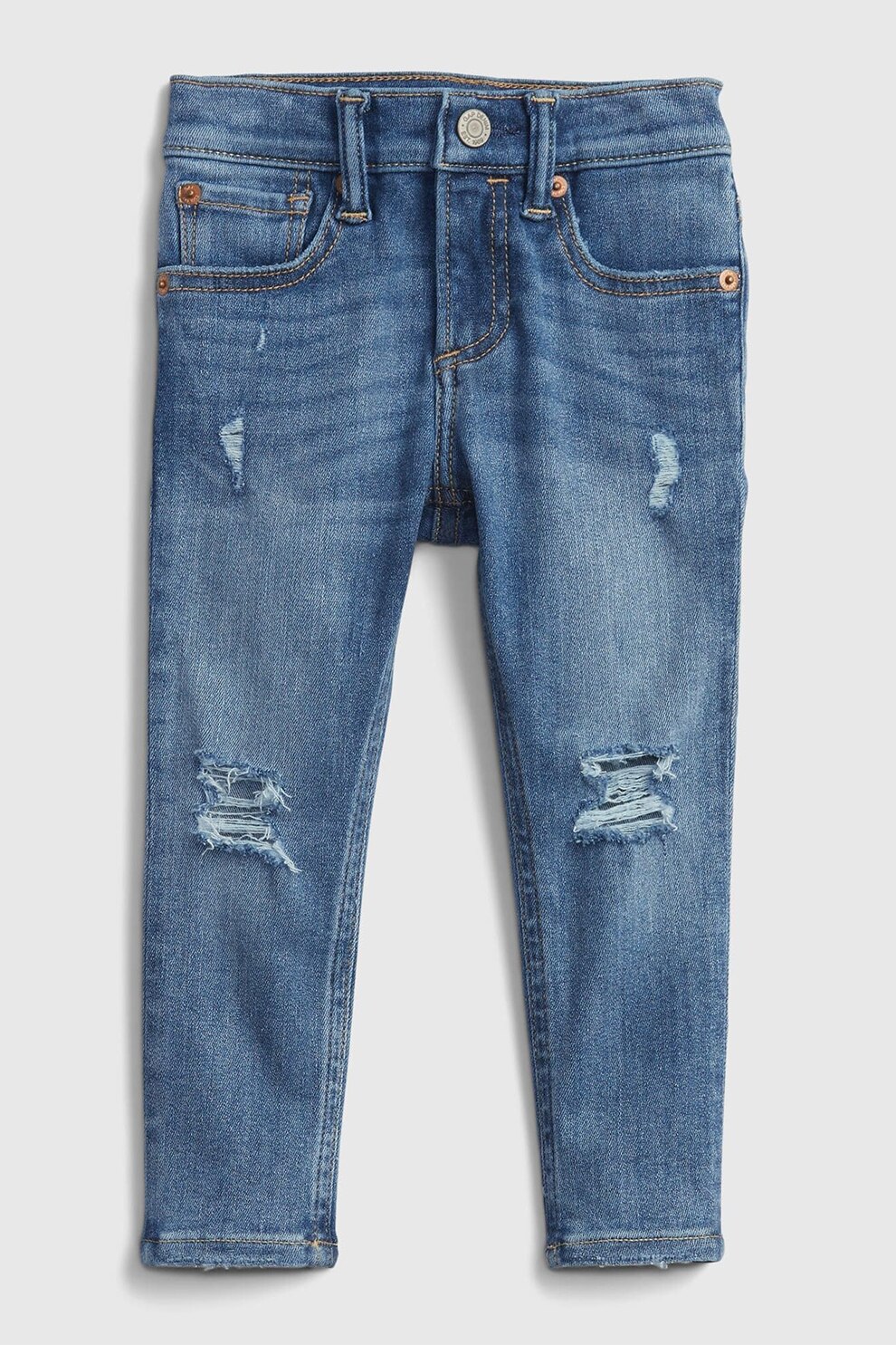 GAP, Blugi skinny cu detalii cu aspect deteriorat, Albastru