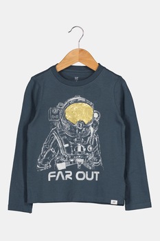 GAP, Bluza din bumbac cu imprimeu grafic, Albastru petrol/alb/auriu GAP, Bluza din bumbac cu imprimeu grafic, Albastru petrol/alb/auriu