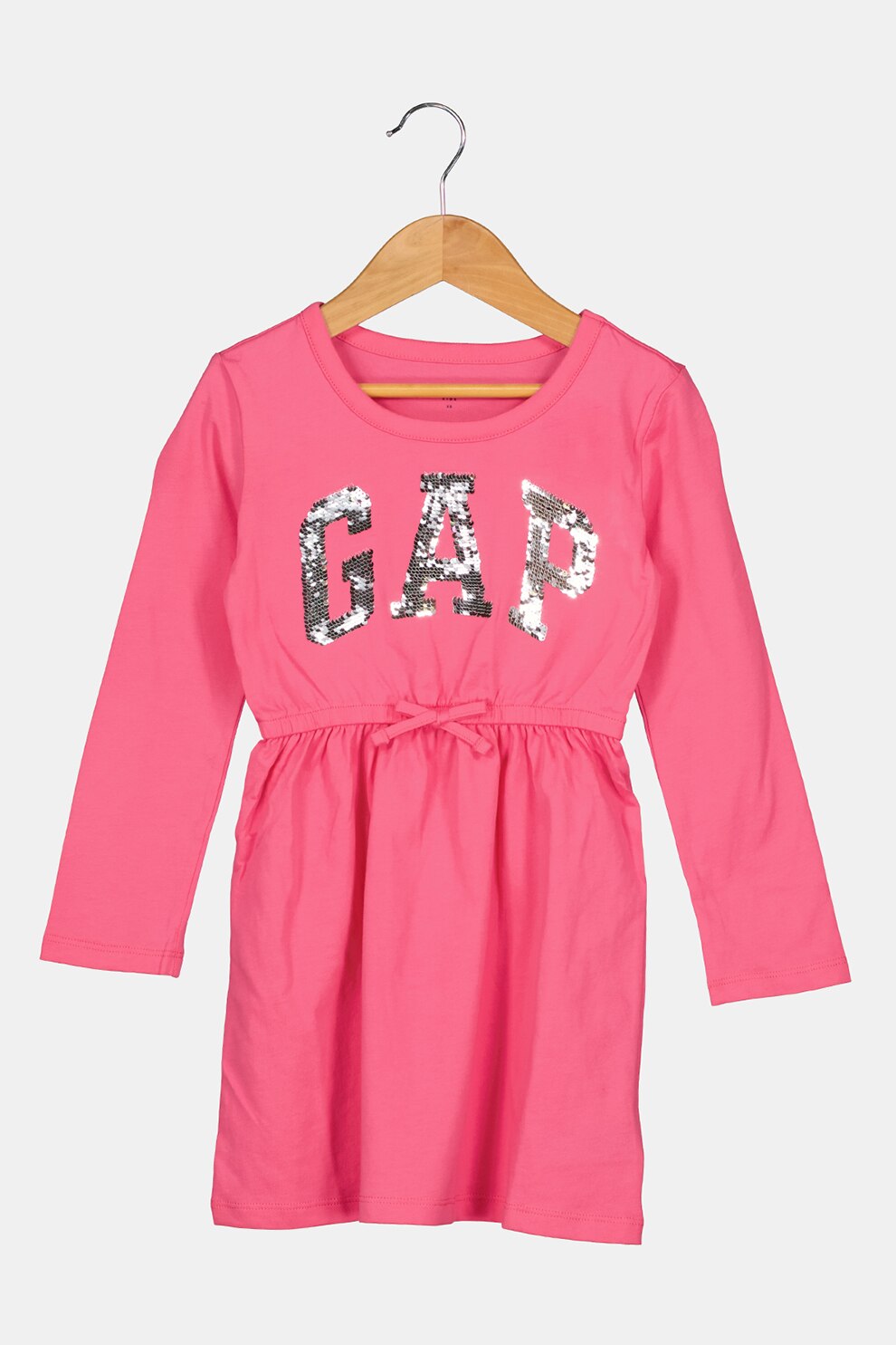 GAP, Rochie cu imprimeu logo si paiete reversibile, Fucsia/Argintiu