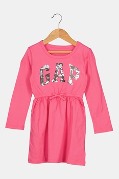 GAP, Rochie cu imprimeu logo si paiete reversibile, Fucsia/Argintiu GAP, Rochie cu imprimeu logo si paiete reversibile, Fucsia/Argintiu