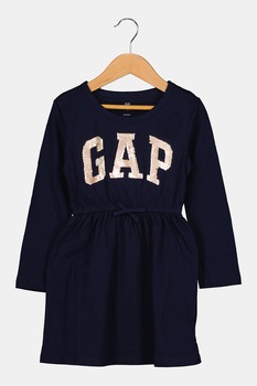 GAP, Rochie cu imprimeu logo si paiete reversibile, Bleumarin inchis/Auriu GAP, Rochie cu imprimeu logo si paiete reversibile, Bleumarin inchis/Auriu