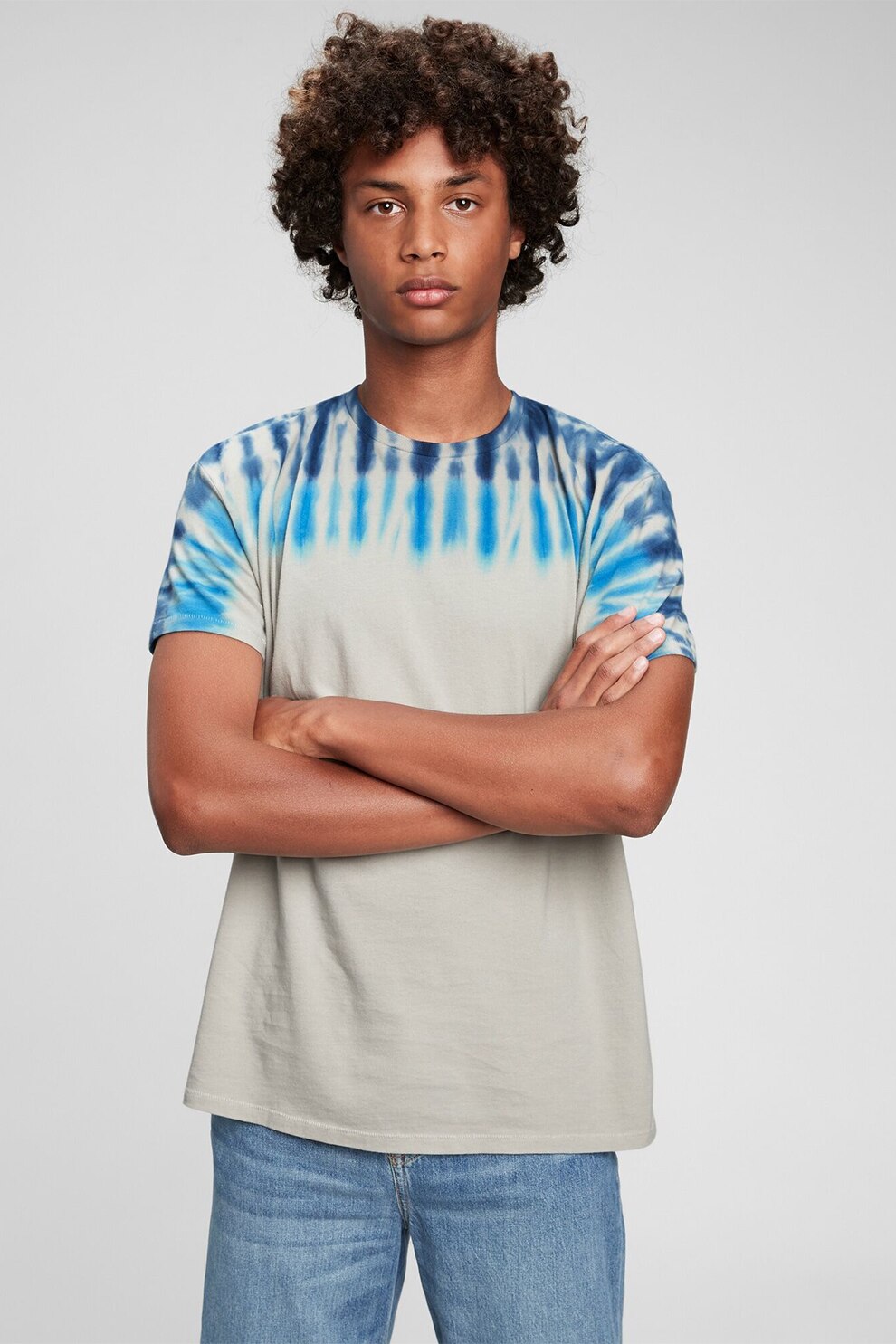 GAP, Tricou din bumbac organic cu model tie-dye, Grej/Albastru