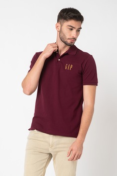 GAP, Tricou polo slim fit din material pique cu broderie logo, Violet tyrian GAP, Tricou polo slim fit din material pique cu broderie logo, Violet tyrian