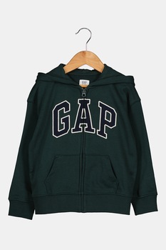 GAP, Hanorac cu fermoar si broderie logo, Verde englez/bleumarin inchis/alb prafuit GAP, Hanorac cu fermoar si broderie logo, Verde englez/bleumarin inchis/alb prafuit