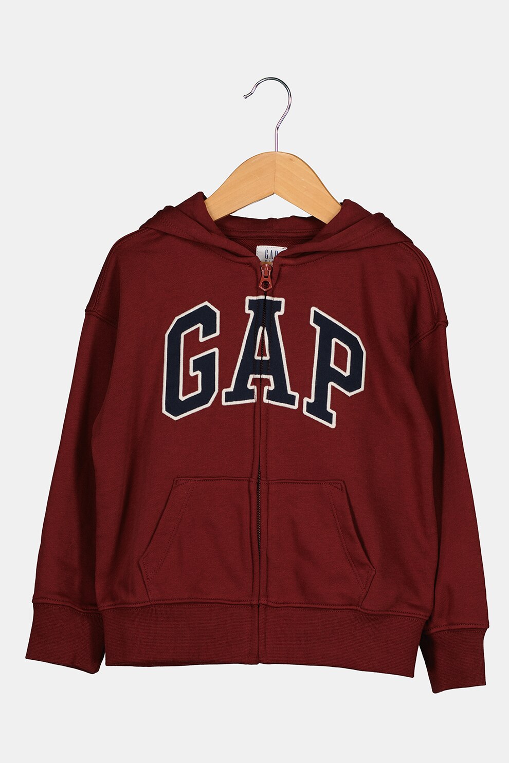 GAP, Hanorac cu fermoar si broderie logo, Rosu Bordeaux/bleumarin inchis/alb prafuit