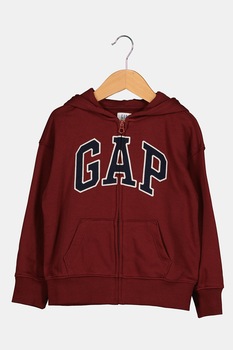 GAP, Hanorac cu fermoar si broderie logo, Rosu Bordeaux/bleumarin inchis/alb prafuit GAP, Hanorac cu fermoar si broderie logo, Rosu Bordeaux/bleumarin inchis/alb prafuit