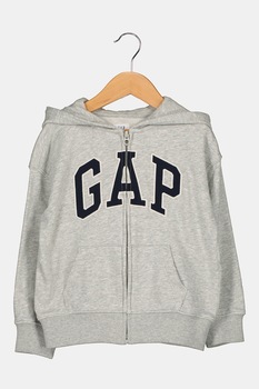GAP, Hanorac cu fermoar si broderie logo, Gri melange/bleumarin inchis/alb prafuit GAP, Hanorac cu fermoar si broderie logo, Gri melange/bleumarin inchis/alb prafuit