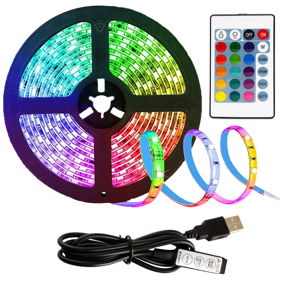 Indoors mature tool Kit Banda Led RGB cu USB Zenino® - Lungime 2M, 60 LED-uri, Telecomanda,  pentru TV, PC, Auto, IP65, Lumina Ambientala, Negru - eMAG.ro