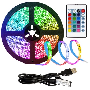 Kit Banda Led RGB cu USB Zenuk® - Lungime 2M, 60 LED-uri, Telecomanda, pentru TV, PC, Auto, IP65, Lumina Ambientala, Negru
