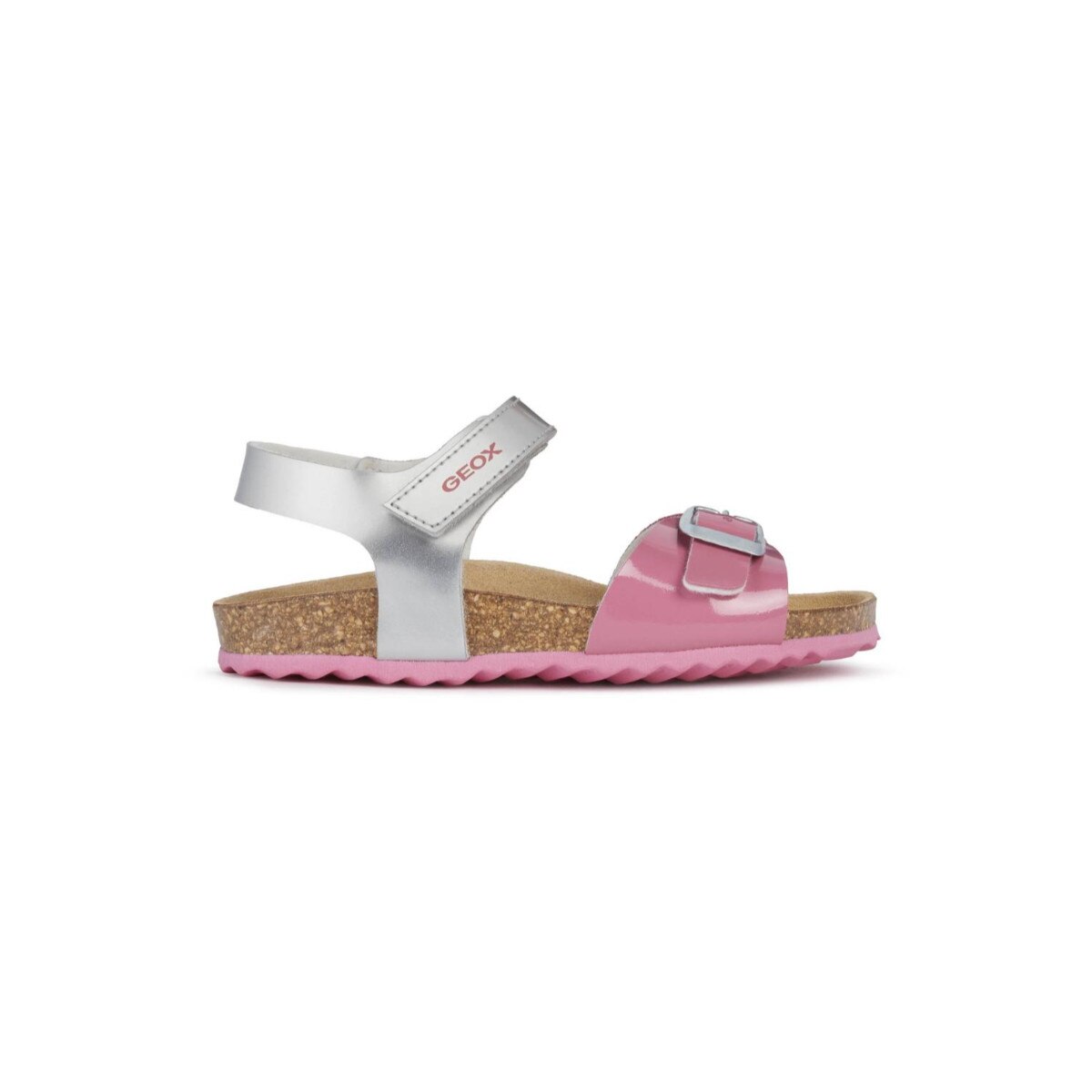 Sandale fete, Geox, J Adriel Girl Silver Fuchsia, Material sintetic, Argintiu, 27 EU
