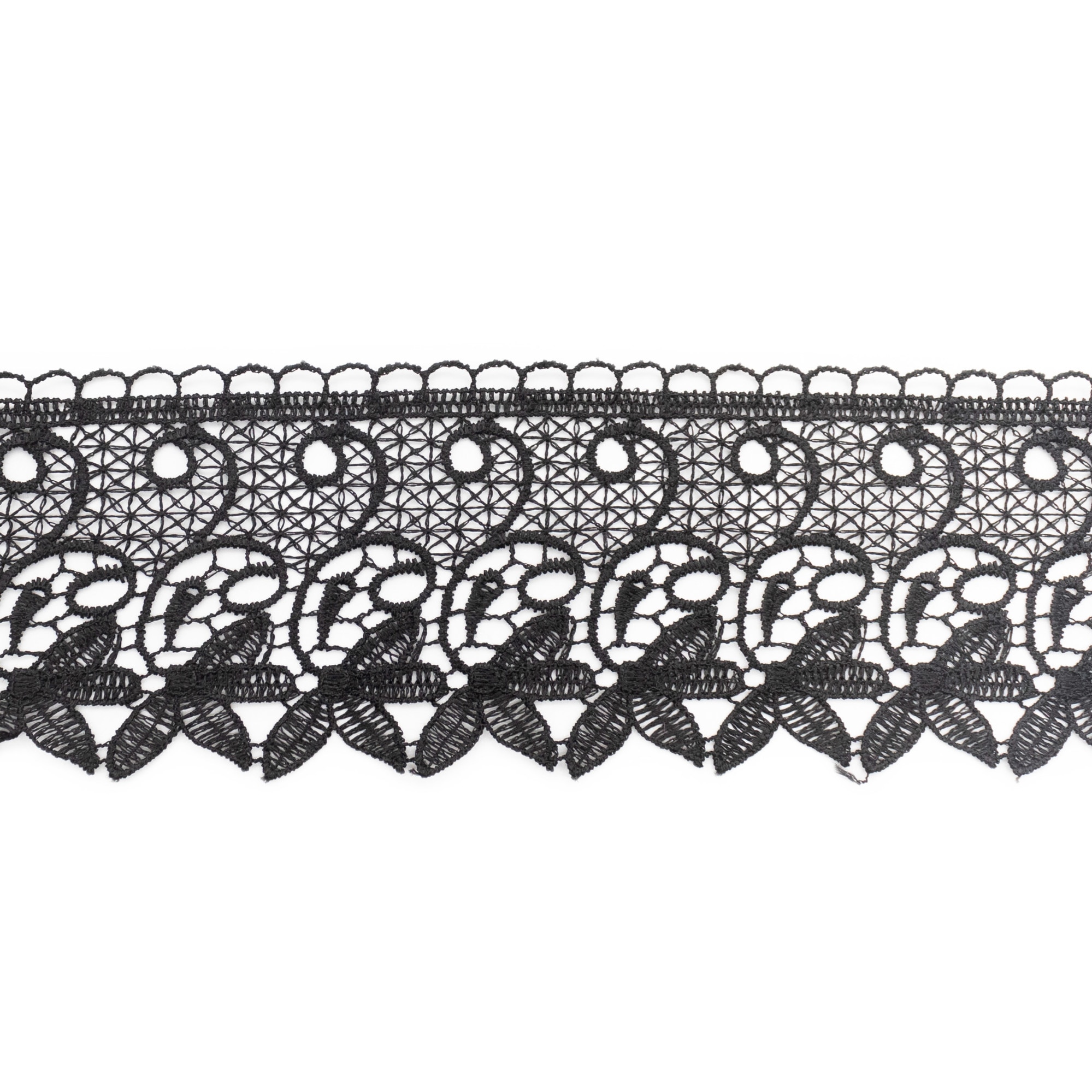 Rola dantela guipure 2225 , neelastica, poliester, latime 6 cm, lungime 9 m, culoare negru