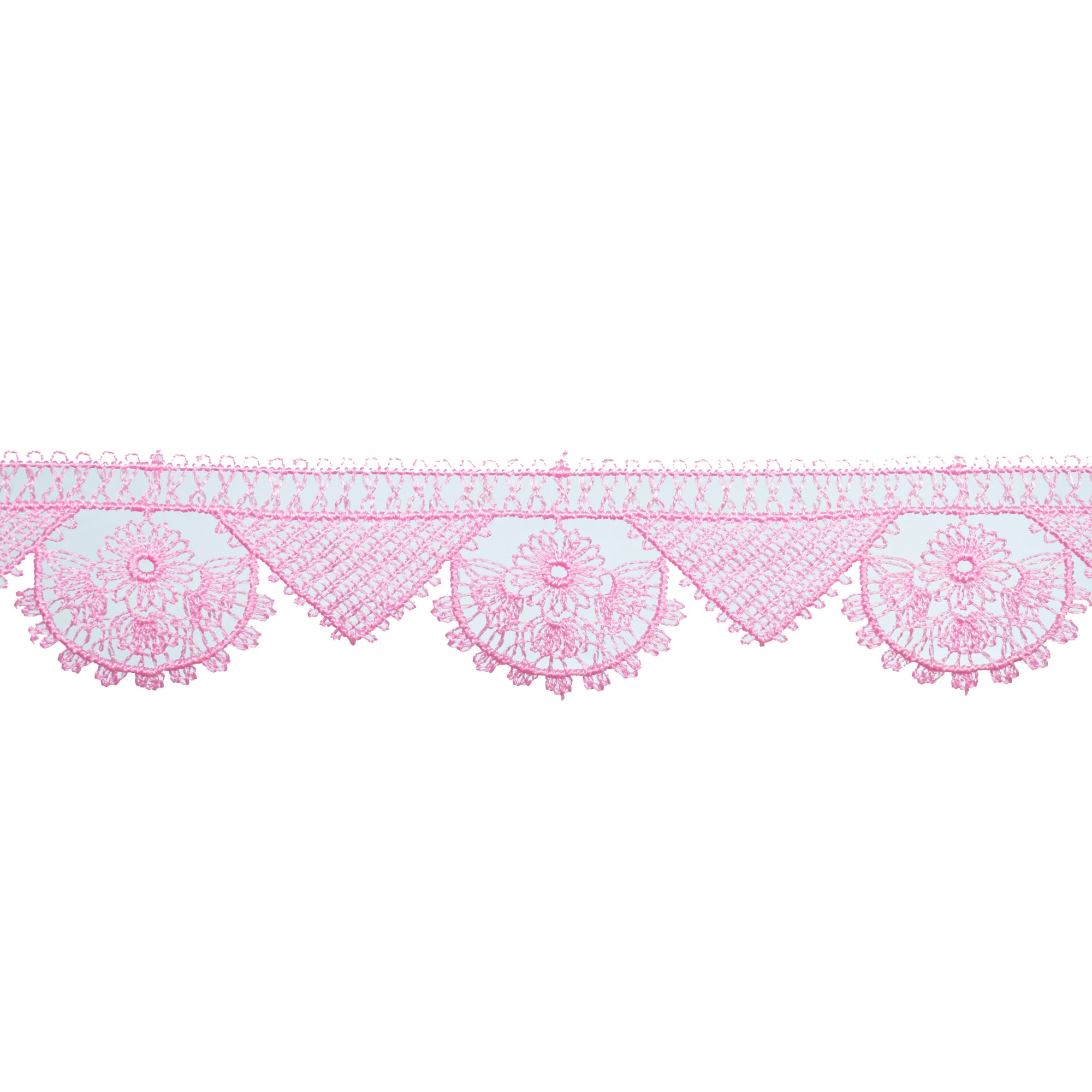 Rola dantela guipure 2196 , neelastica, poliester, latime 2.5 cm, lungime 9 m, culoare roz