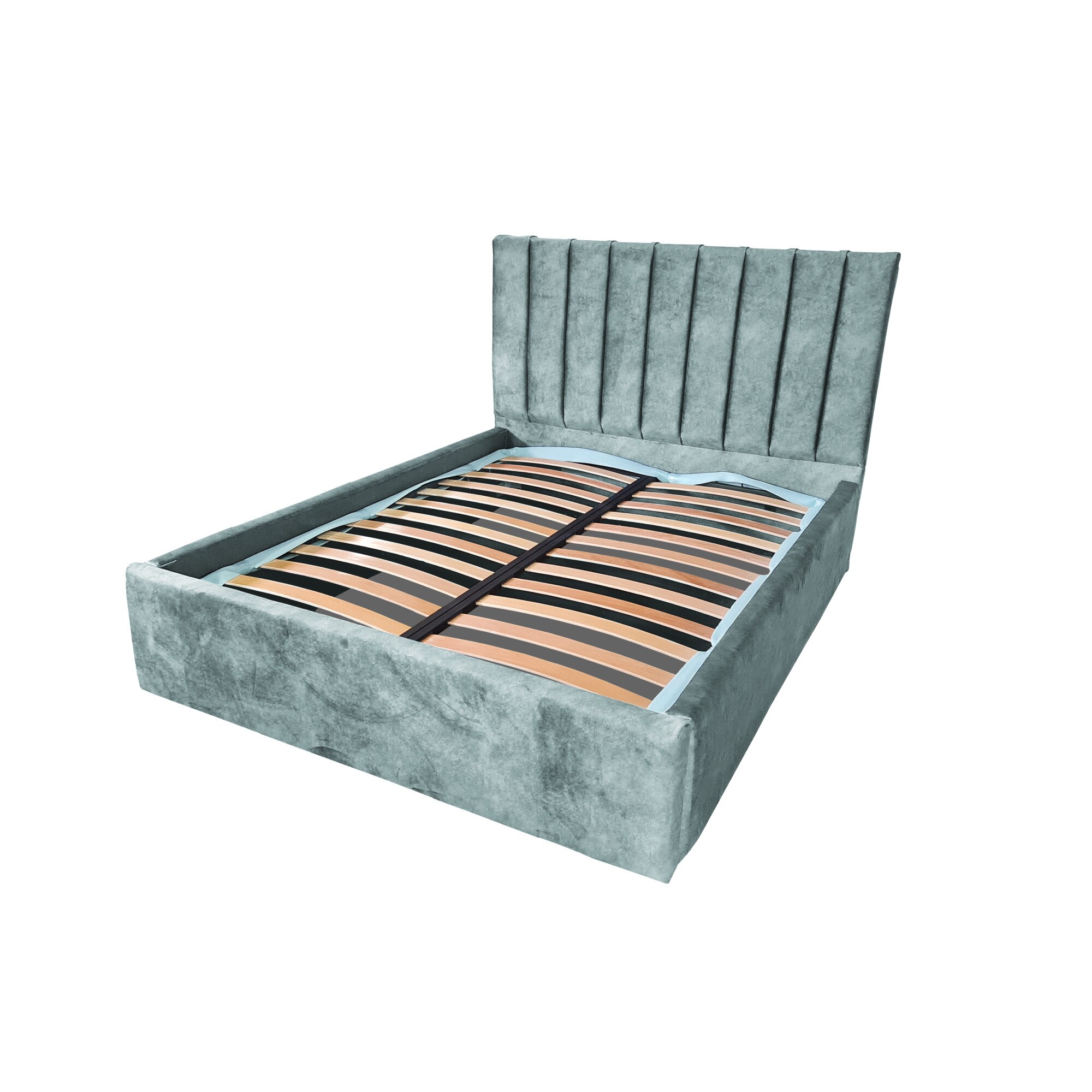 Pat dublu cu somiera, Beds Place, Hampton Premium Albastru deschis, 180x200 cm, H130 cm