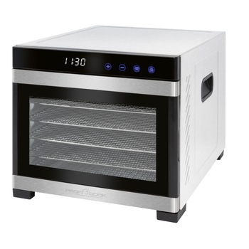 Deshidrator alimente, ProfiCook, PC-DR 1218, 6 tavi otel inoxidabil, temperatura 35-75 C, display LED, termostat, inox/negru Deshidrator alimente, ProfiCook, PC-DR 1218, 6 tavi otel inoxidabil, temperatura 35-75 C, display LED, termostat, inox/negru