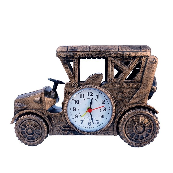 OEM Műanyag asztali óra veterán autó alakban, M2, 21 x 14 cm