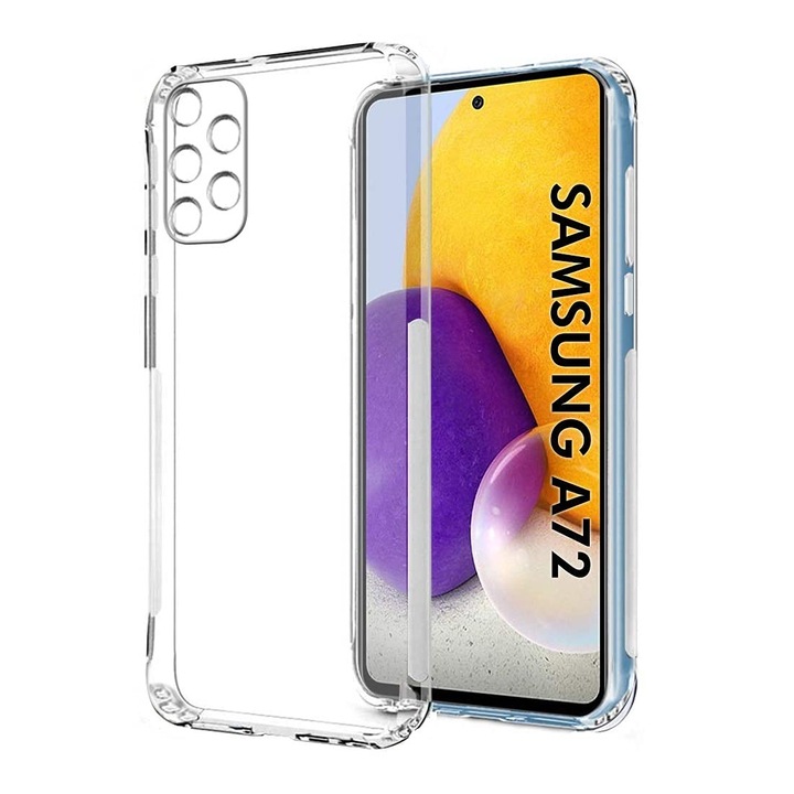Силиконов кейс PhonePlusBG, за Samsung Galaxy A72 4G/5G, Плътен силикон 2mm, Защита около камерата, Прозрачен