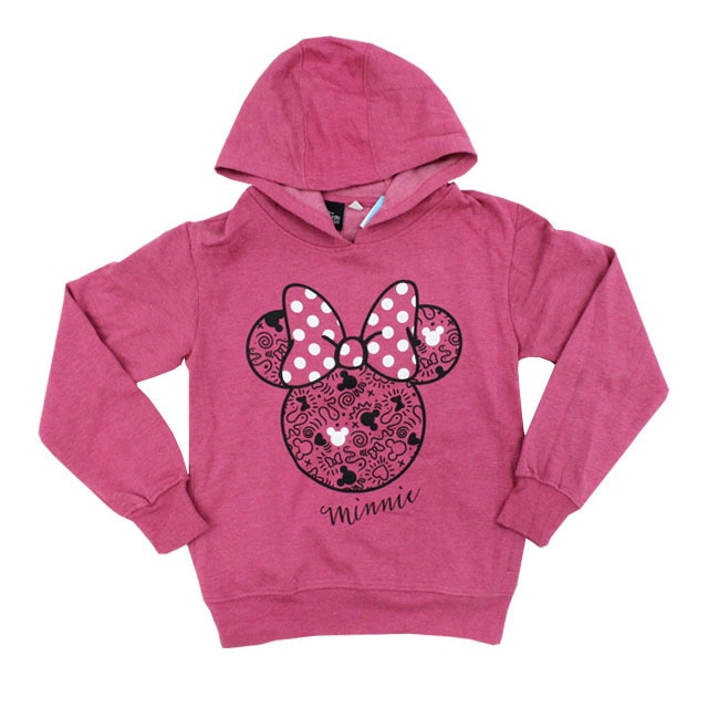 Hanorac cu gluga, maneca lunga, din bumbac, Minnie Mouse, roz inchis