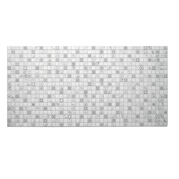 Dekoratív panel, PVC, mozaik minta, szürke és fehér árnyalatok, 96x48,5 cm