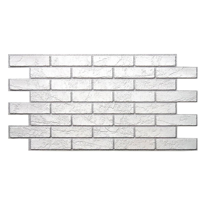 Panou decorativ, PVC, model caramida 3D, alb cenusiu, 96x48.5 cm