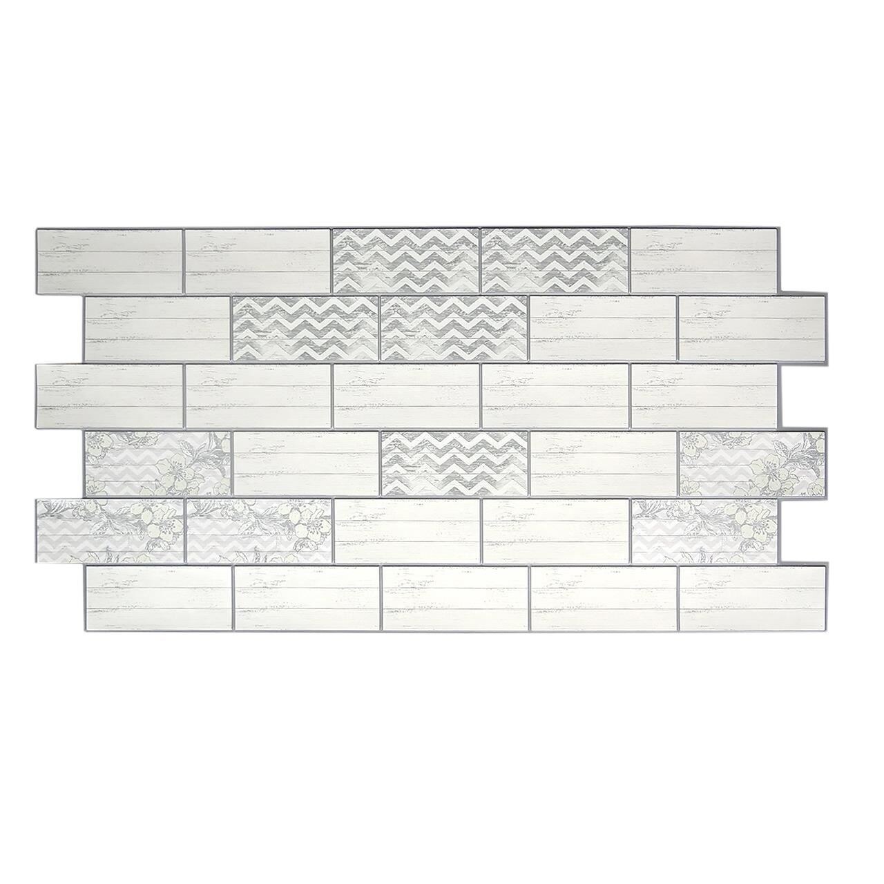 Panou decorativ, PVC, model marmura 3D, alb cu flori, 96x48.5 cm