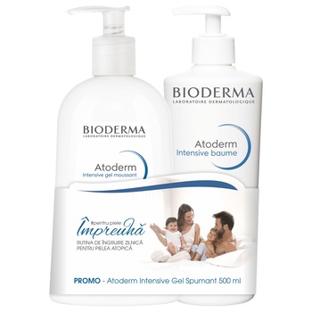 Pachet Bioderma Atoderm Intensive: Balsam de corp pentru piele foarte uscata si atopica, 500 ml + Gel spumant pentru piele foarte uscata si atopica, 500 ml Pachet Bioderma Atoderm Intensive: Balsam de corp pentru piele foarte uscata si atopica, 500 ml + Gel spumant pentru piele foarte uscata si atopica, 500 ml