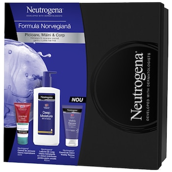 Set cadou: Lotiune de corp Neutrogena Formula Norvegiana intens hidratanta pentru piele uscata , 400 ml + Crema de maini Neutrogena Visibly Renew, SPF20, 75 ml + Crema de picioare Neutrogena intens reparatoare, 50 ml Set cadou: Lotiune de corp Neutrogena Formula Norvegiana intens hidratanta pentru piele uscata , 400 ml + Crema de maini Neutrogena Visibly Renew, SPF20, 75 ml + Crema de picioare Neutrogena intens reparatoare, 50 ml