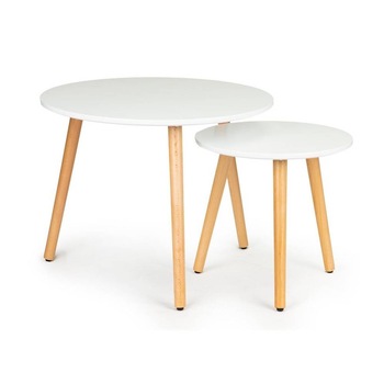Set 2 Masute de Cafea Bigshot BST004WN, Rotunde, Diametru 60 cm si 40 cm, Design Scandinavian, Picioare Natur, Albe Set 2 Masute de Cafea Bigshot BST004WN, Rotunde, Diametru 60 cm si 40 cm, Design Scandinavian, Picioare Natur, Albe