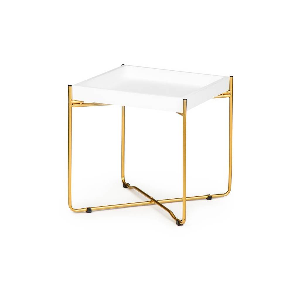 Masuta de Cafea Bigshot BS00055WG, Design Scandinav, Patrata, Picioare Metalice Aurii, 34 x 34 x 38 cm, Alba