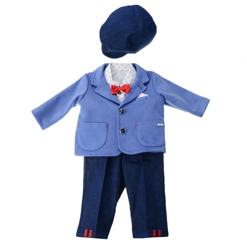 Costum de botez 5 piese pentru baieti Baby Colibra Gucio KJ10-1-3-6-luni, Multicolor 3-6 luni