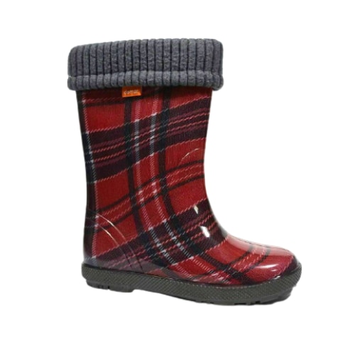 Cizme de cauciuc, din PVC, fara inchidere, rosu cu negru