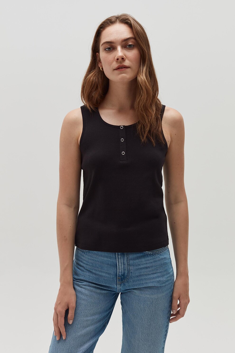 OVS, Top de bumbac cu fenta cu capse, Negru