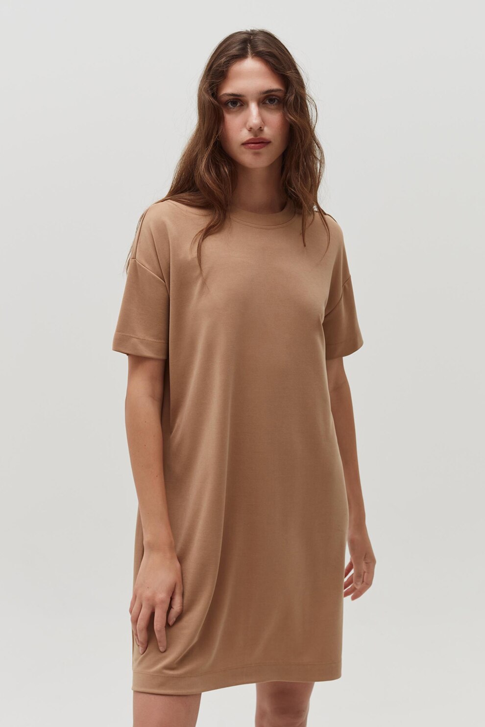 OVS, Rochie-tricou scurta din amestec de modal, Maro camel