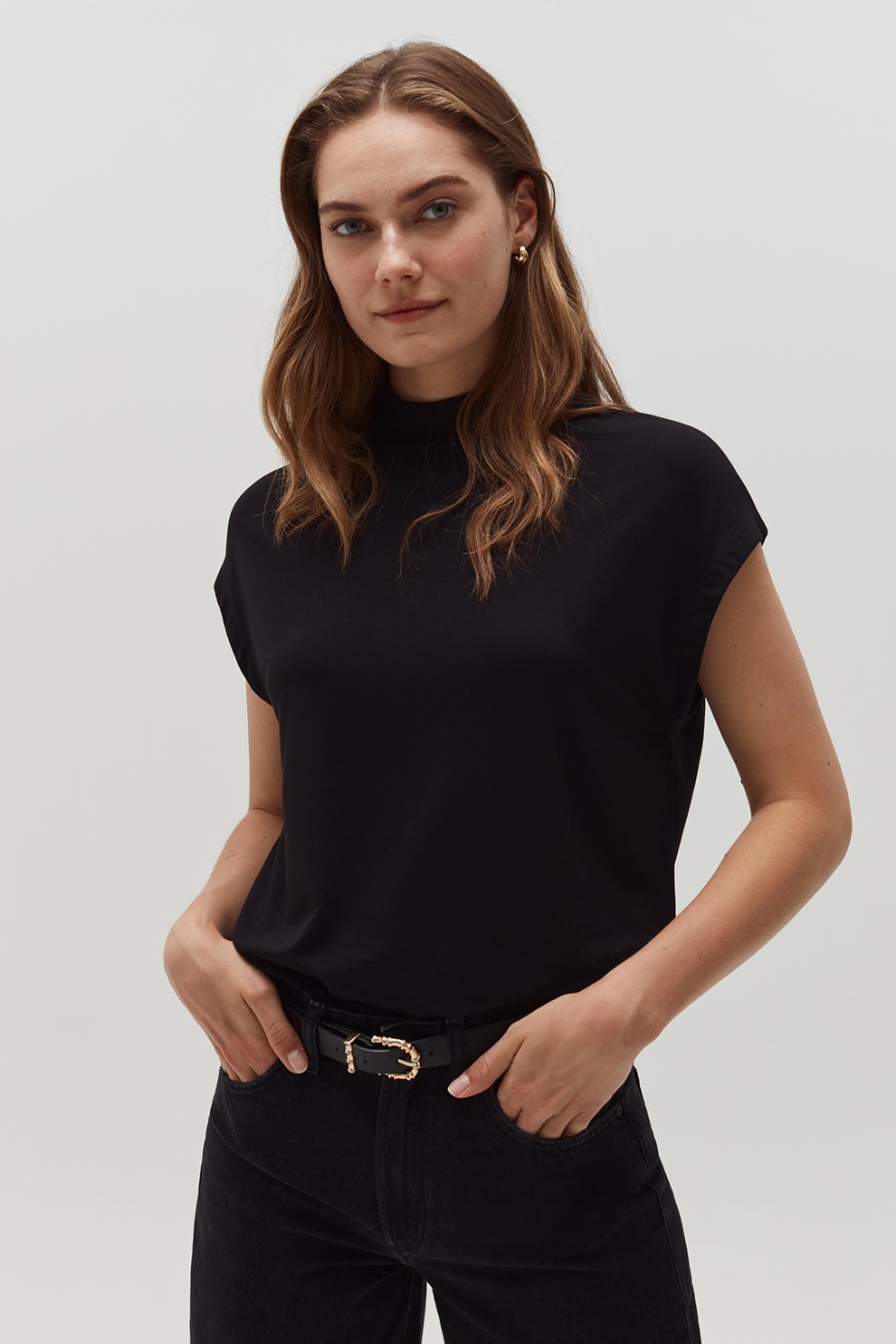 OVS, Tricou de jerseu cu maneci aripioara, Negru