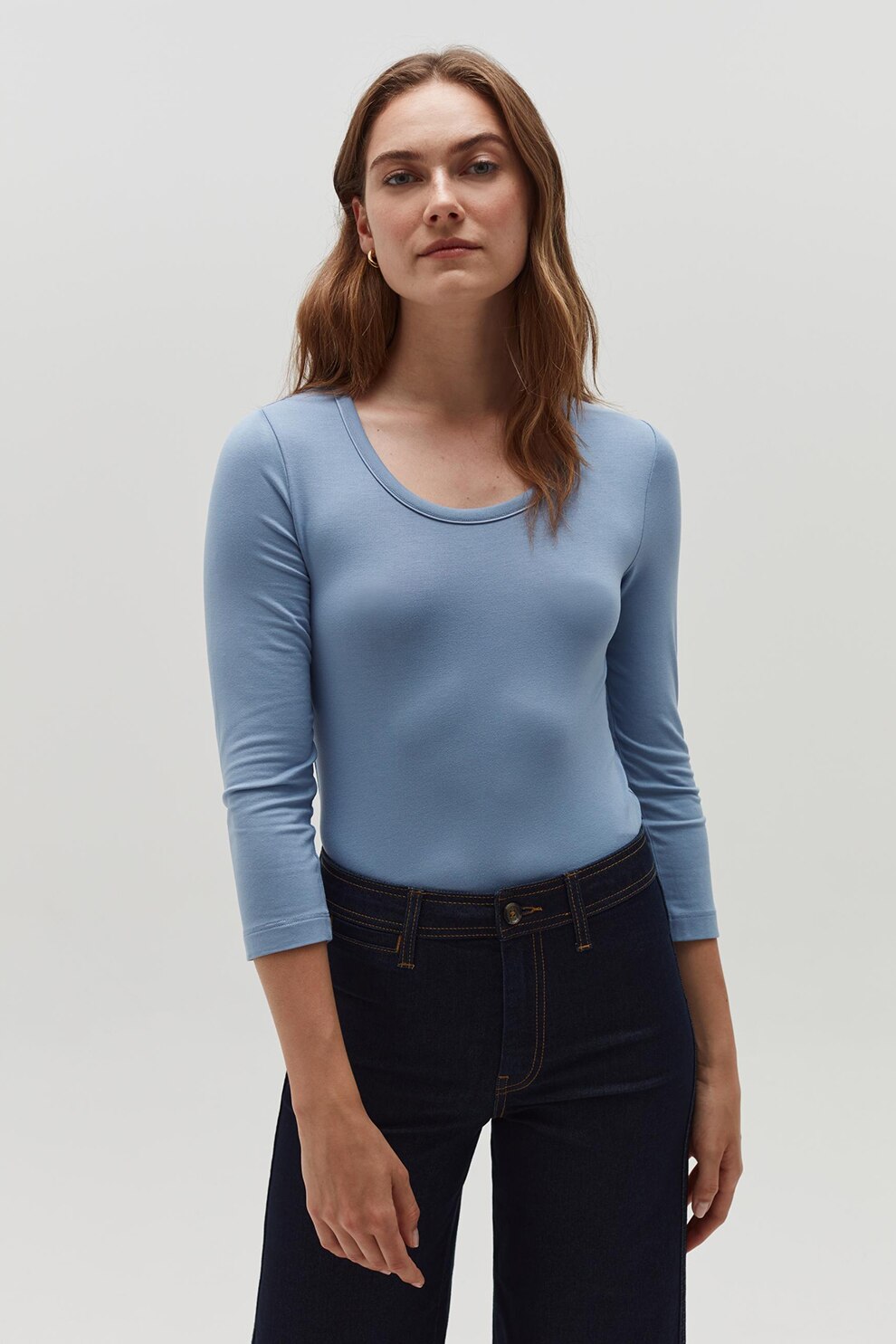 OVS, Bluza cambrata cu decolteu rotund, Albastru lavanda