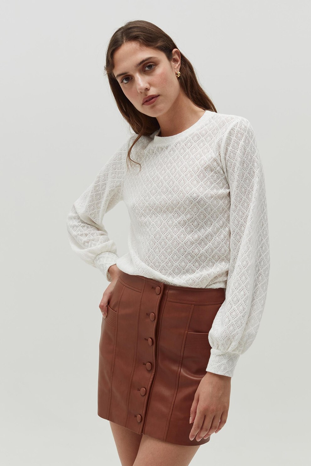 OVS, Bluza tricotata fin cu perforatii, Alb