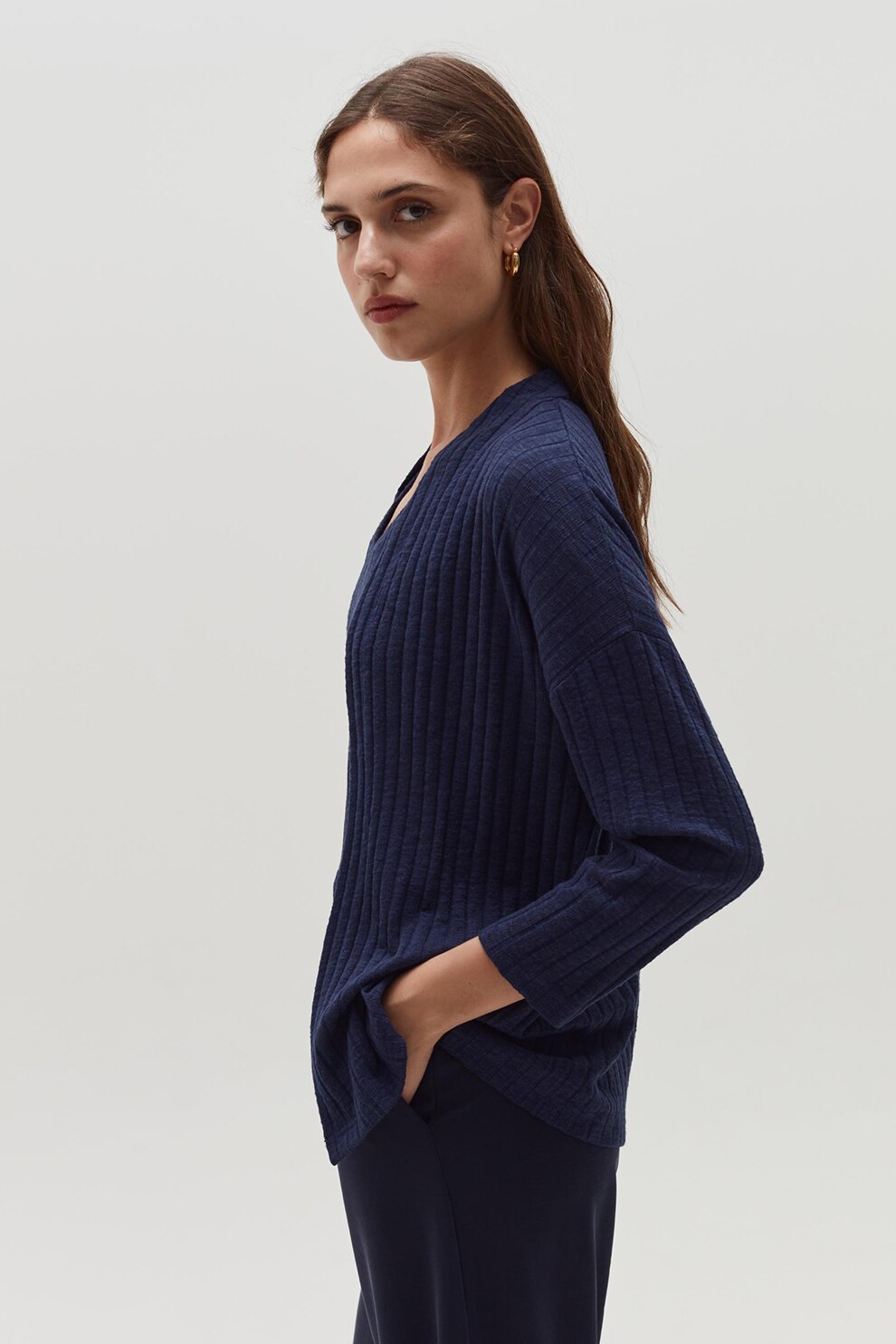 OVS, Cardigan cu aspect striat, Bleumarin