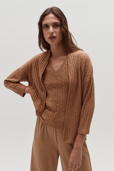 OVS, Cardigan cu aspect striat, Maro camel OVS, Cardigan cu aspect striat, Maro camel