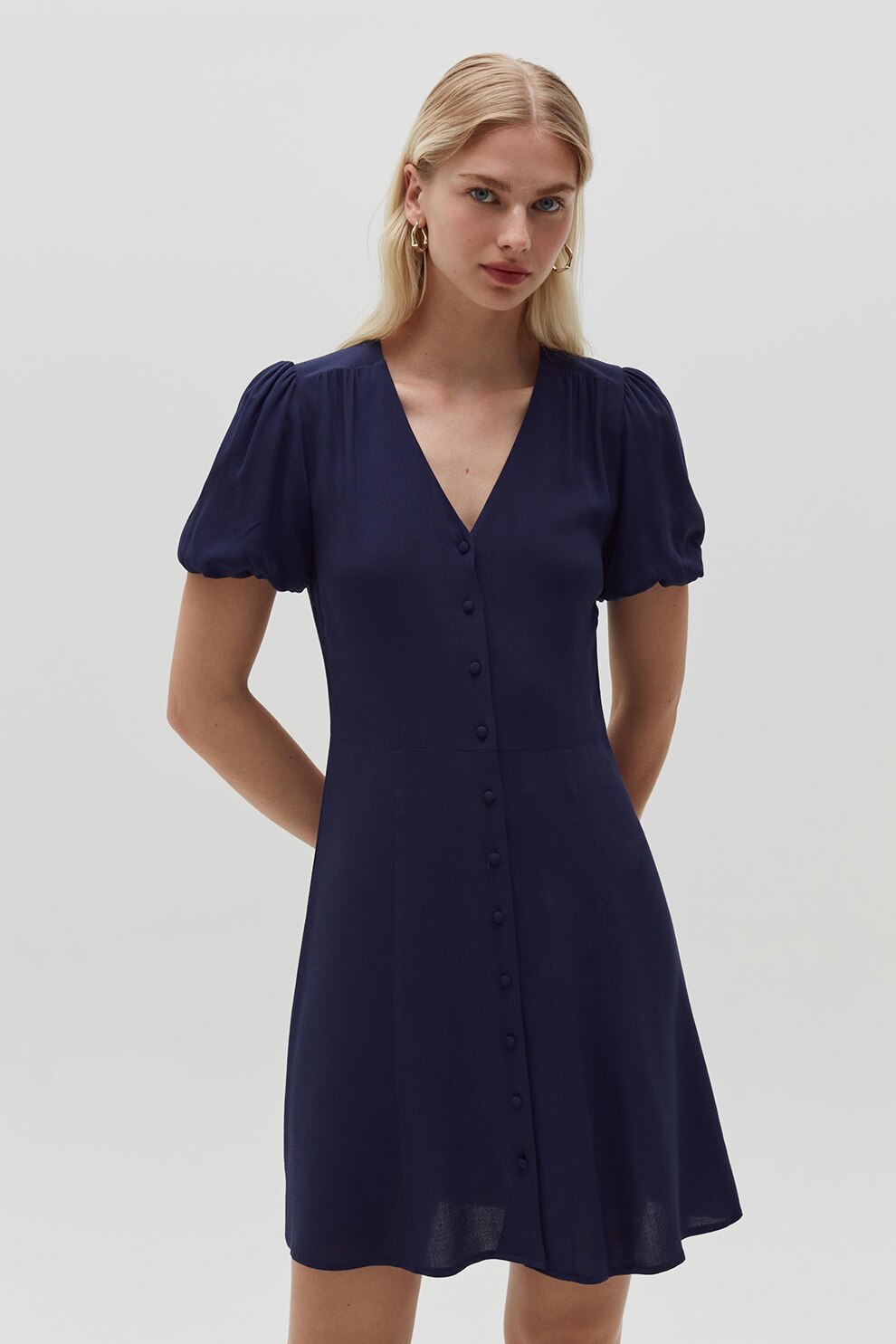 OVS, Rochie mini cu decolteu in V, Bleumarin