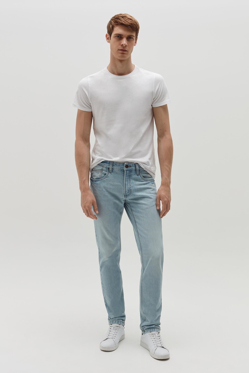 OVS, Blugi slim fit cu aspect decolorat, Albastru deschis, M-L