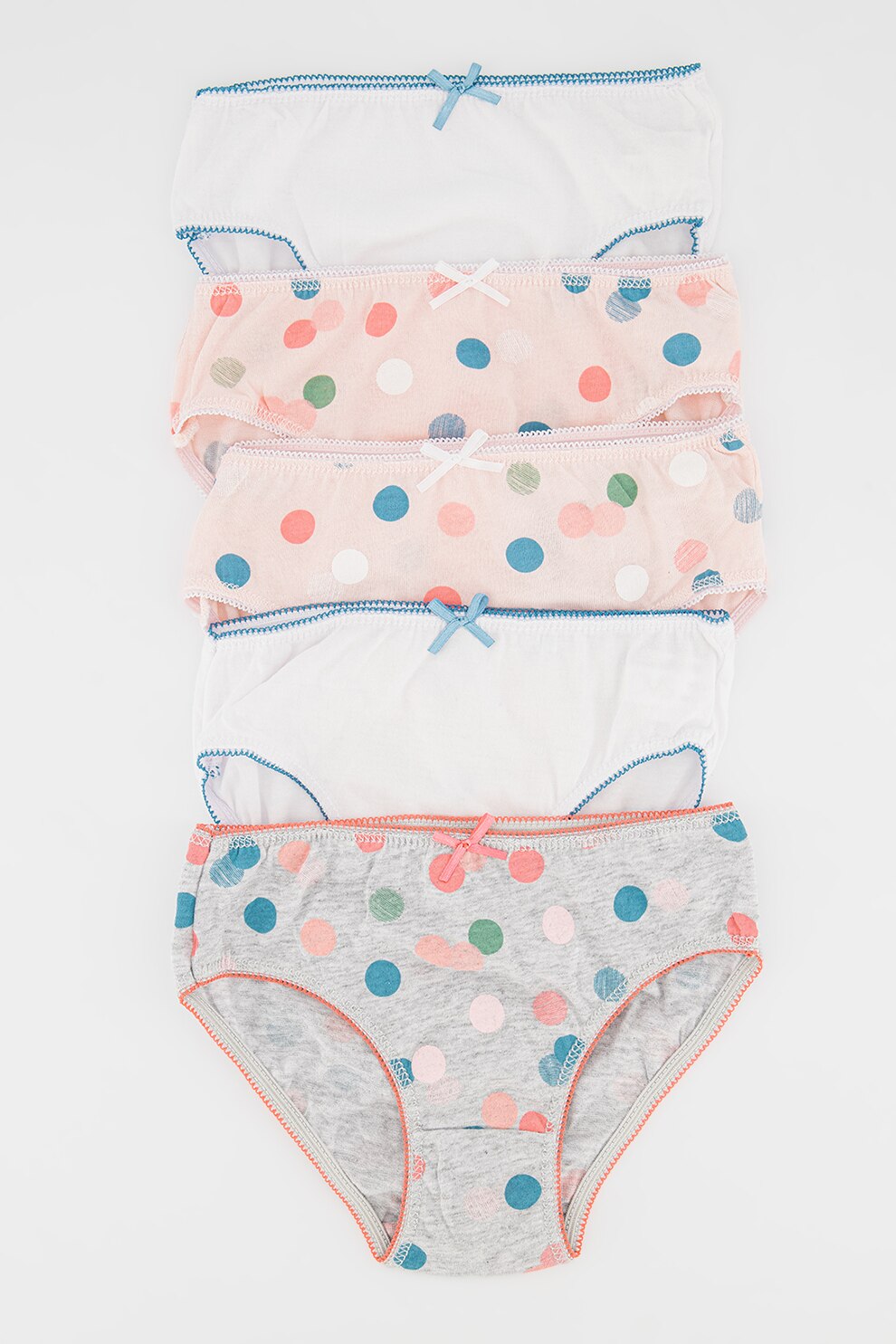 OVS, Set de chiloti cu model cu buline - 5 perechi, Roz/Gri melange/Alb